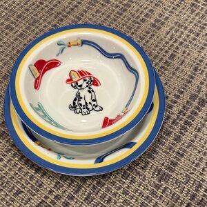 Tiffany Fire Truck Plate and bowl